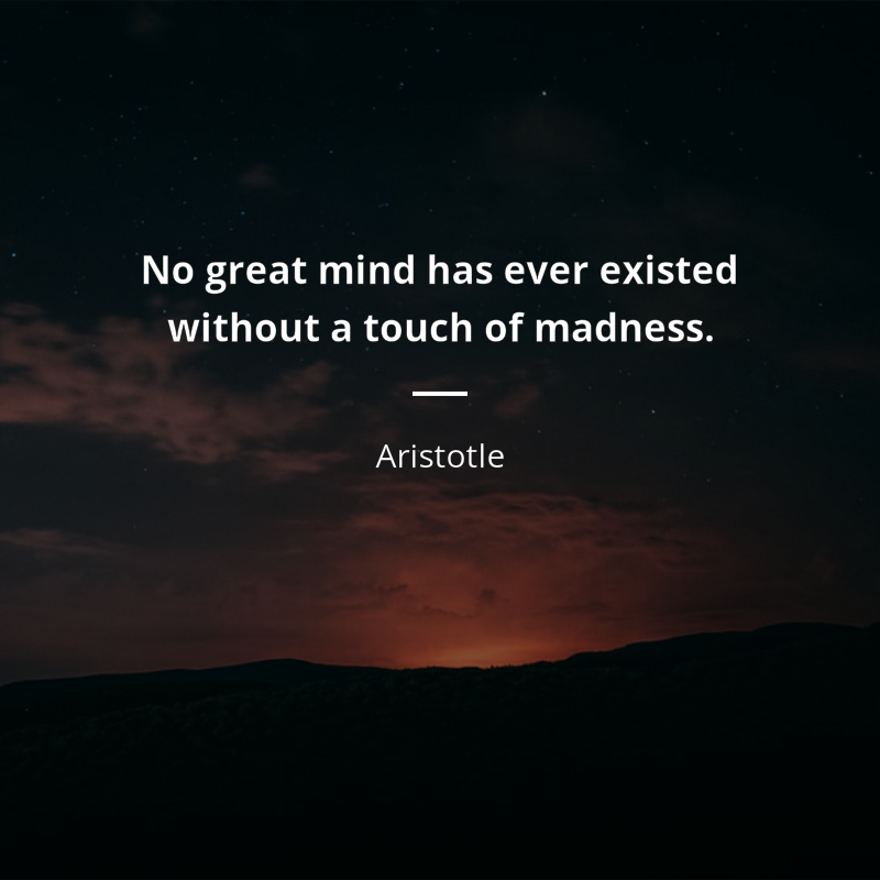 Aristotle citát: “No great mind has ever existed without a touch of madness.”
